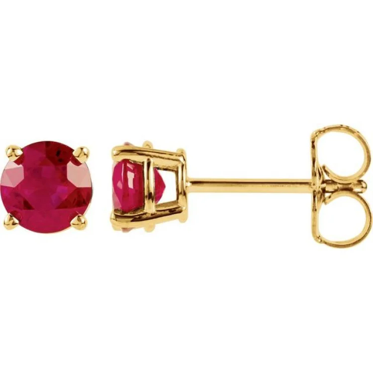 Cute Earrings-14K Yellow 5 mm Natural Ruby Stud Earrings