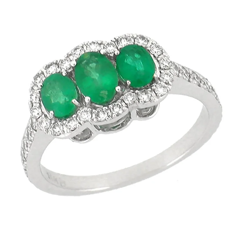 Diamond Eternity Rings-OVAL CUT EMERALDS AND DIAMOND RING, .52 CT TW