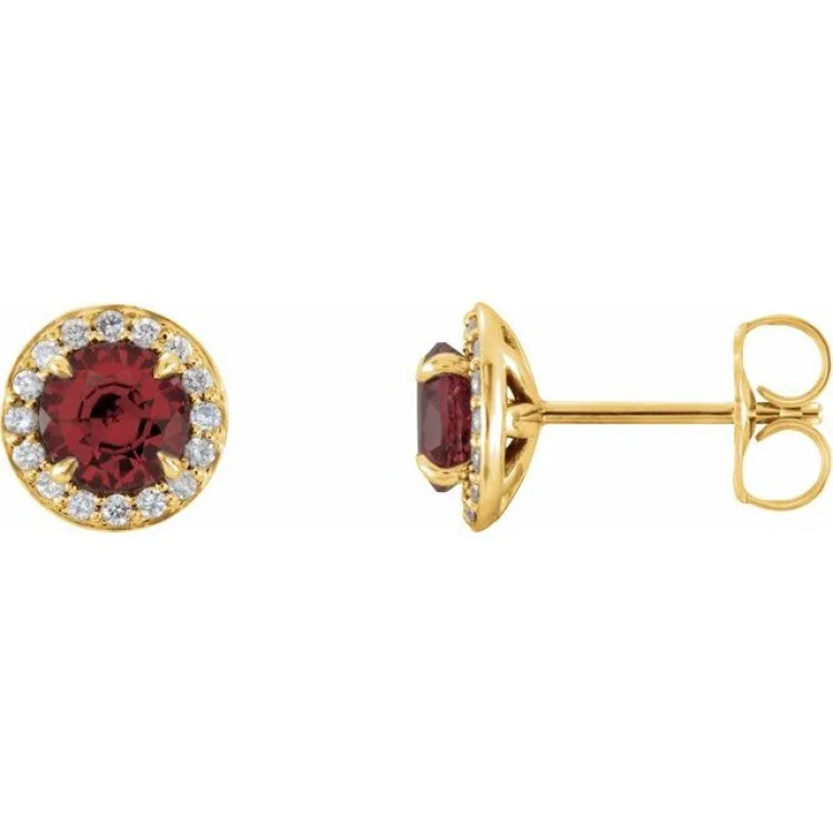 Diamond Stud Earrings-14K Yellow 5 mm Natural Mozambique Garnet & 1/8 CTW Natural Diamond Earrings