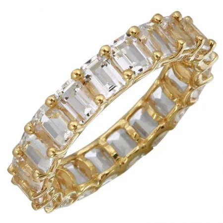 Simple Wedding Ring Bands-14K Yellow Gold Emerald Cut White Topaz Eternity Ring (Small)