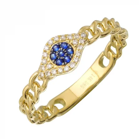 Personalized Wedding Rings-14k Yellow Gold Diamond Evil Eye link Ring