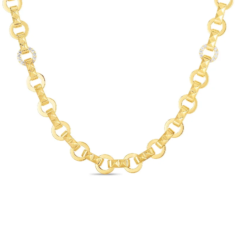 Heart Shape Pendant Necklaces-18K Obelisco Chain with Single Diamond Station Necklace