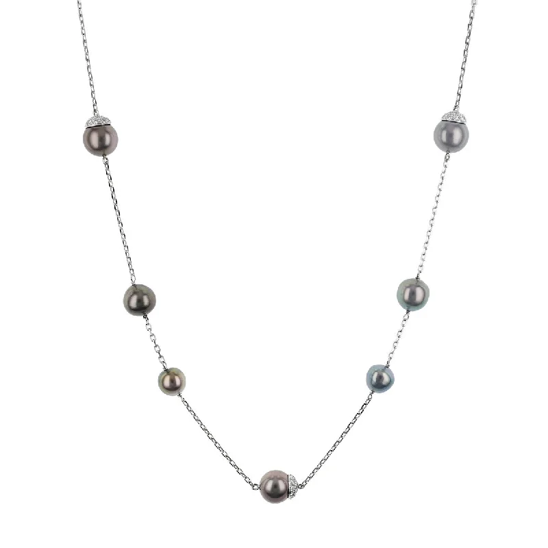 Infinity Pendant Necklaces-41-Inch Black Tahitian Pearl and Diamond Necklace