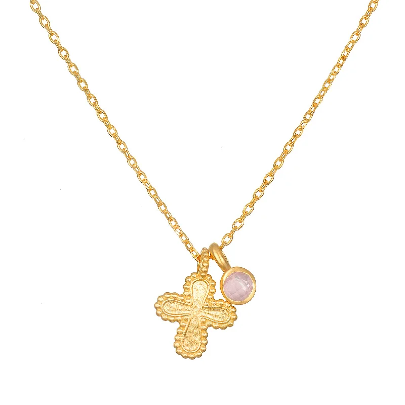 Silver Heart Pendant Necklaces-Compassionate Faith Rose Quartz Cross Necklace