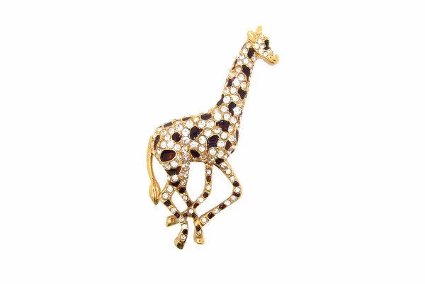 Brooch with Rubies-Giraffe Brooch Large Enamel crystal