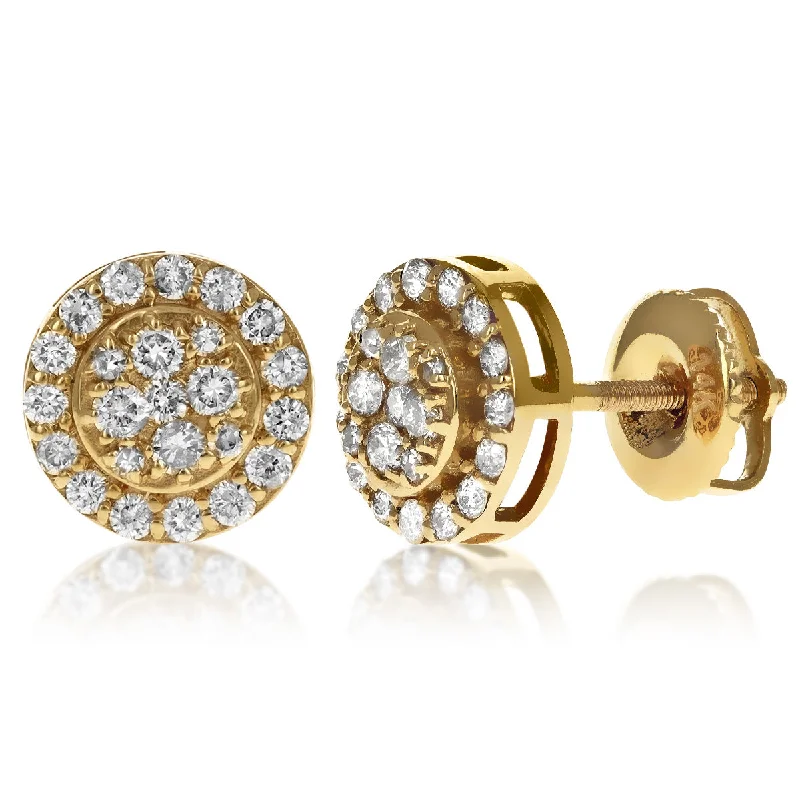 Large Gem Earrings-Round Cluster Diamond Earrings | 14K Gold