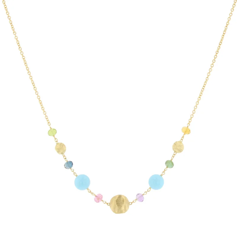 Elegant Silver Necklaces-18K Yellow Gold Turquoise and Mixed Gemstone Necklace