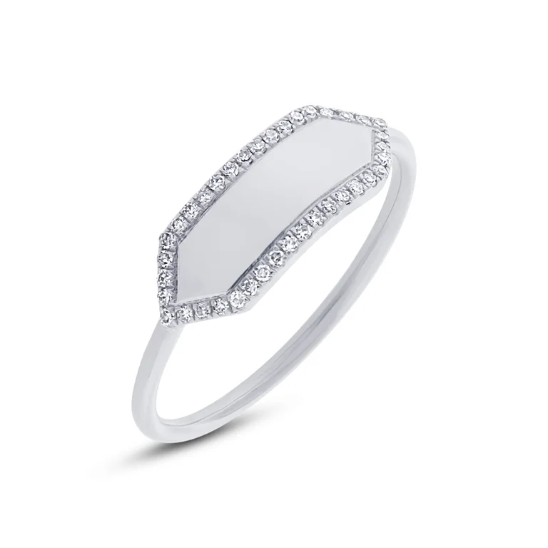 Elegant Rings-14K White Gold Polished Diamond Hexagon Engravable Ring