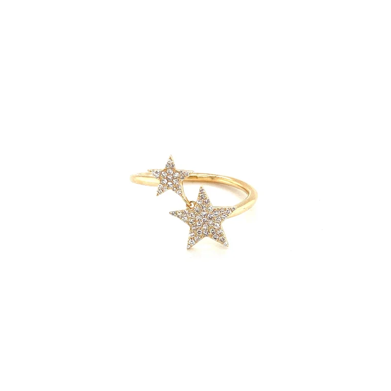 Floral Rings-14K Yellow Gold Diamond Double Star Wrap Ring