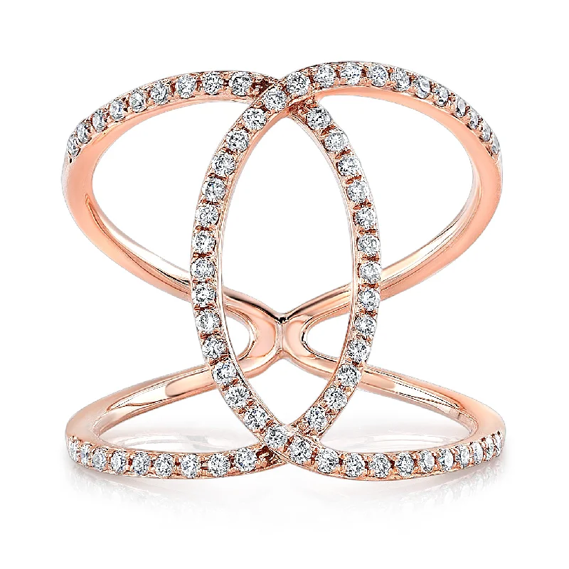 Colored Stone Rings-14K Rose Gold Diamond Intertwined Circle Ring