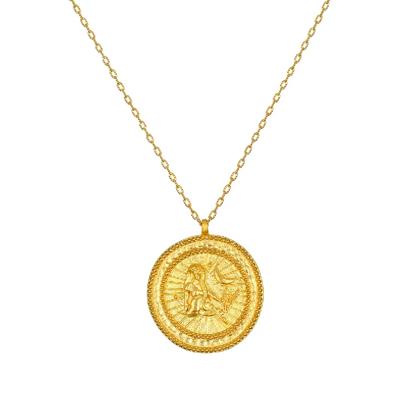 Crystal Pendant Necklaces-Virgo Gold Zodiac Coin Necklace