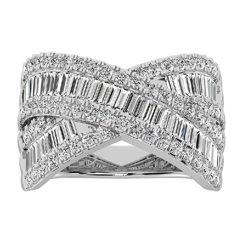 Wedding Ring Sets with Diamonds-14K White Gold 1 1/2 Ct.Tw. Diamond Round and Baguette Crossover Ring