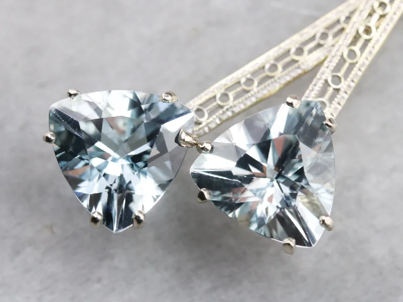 Designer Earrings-Aquamarine Trillion Cut Drop Earrings