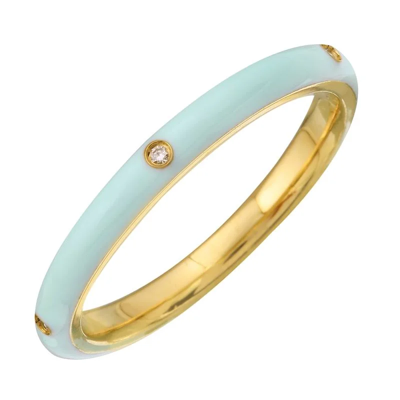 Fashion Rings-14k Yellow Mint Enamel & Diamond Ring