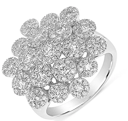 Twisted Rings-14K White Gold Diamond Cluster Flower Ring