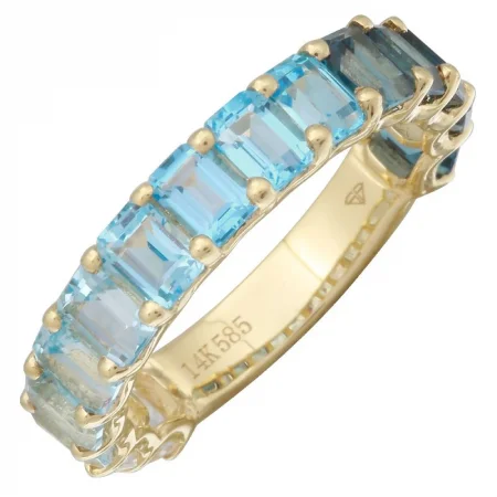 Wide Band Rings-14K Yellow Gold Blue Topaz + White Topaz 3/4 Ombre Ring (SMALL)