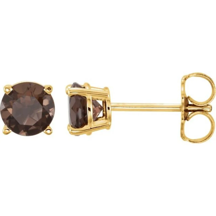 Artistic Pearl Earrings-14K Yellow 5 mm Natural Smoky Quartz Stud Earrings