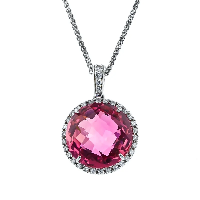 Designer Gold Necklaces-Checkerboard Rubellite Diamond Pendant Necklace