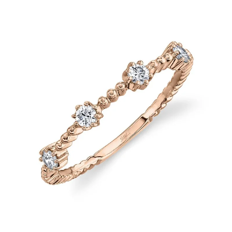 Modern Wedding Band Sets-14K Rose Gold Diamond Beaded Band