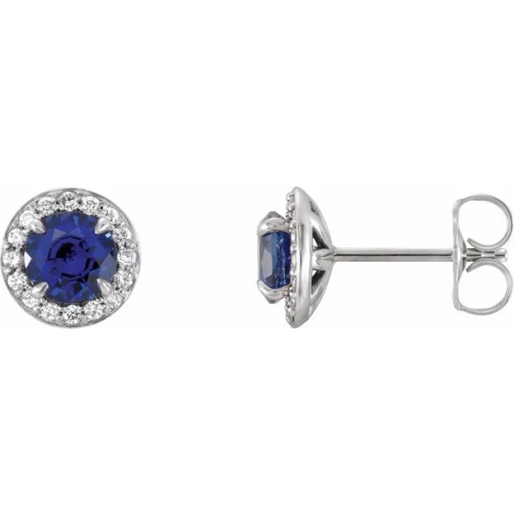 Abstract Earrings-14K White 5 mm Lab-Grown Blue Sapphire & 1/8 CTW Natural Diamond Earrings