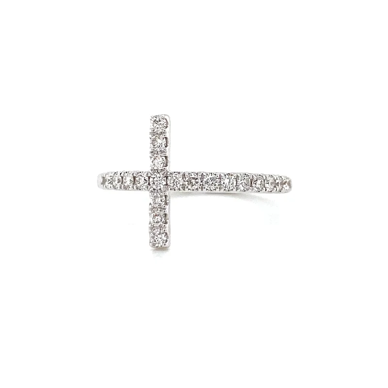 Wedding Band Rings-14K White Gold Diamond Cross Ring