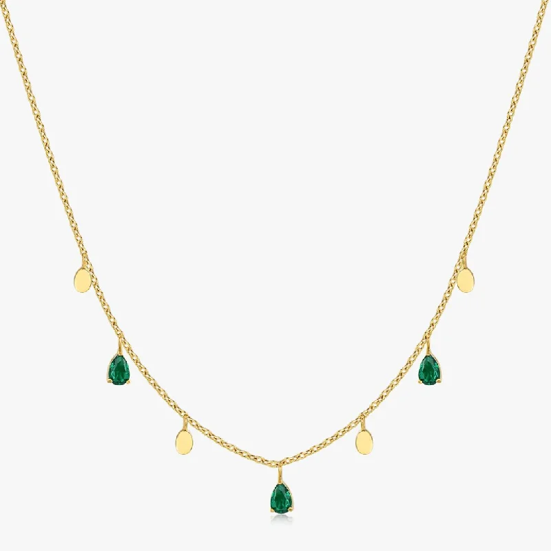 Statement Pendant Necklaces-Green Tear Drops Necklace in Gold