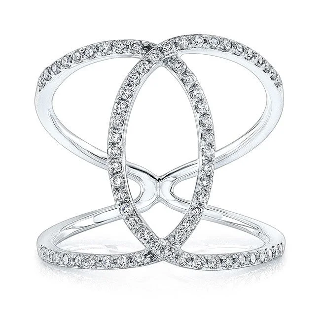 Vintage Wedding Bands-14K White Gold Diamond Intertwined Circle Ring