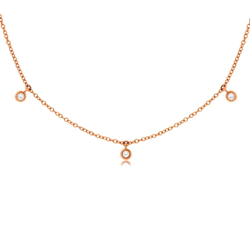 Retro Pendant Necklaces-0.14 Cttw Round Diamond 7 Station 14K Rose Gold Necklace