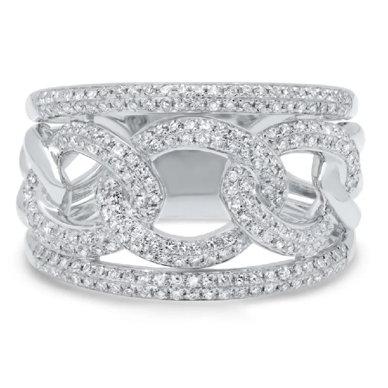 Silver Wedding Band Sets-14K White Gold Pave Diamond Link Ring