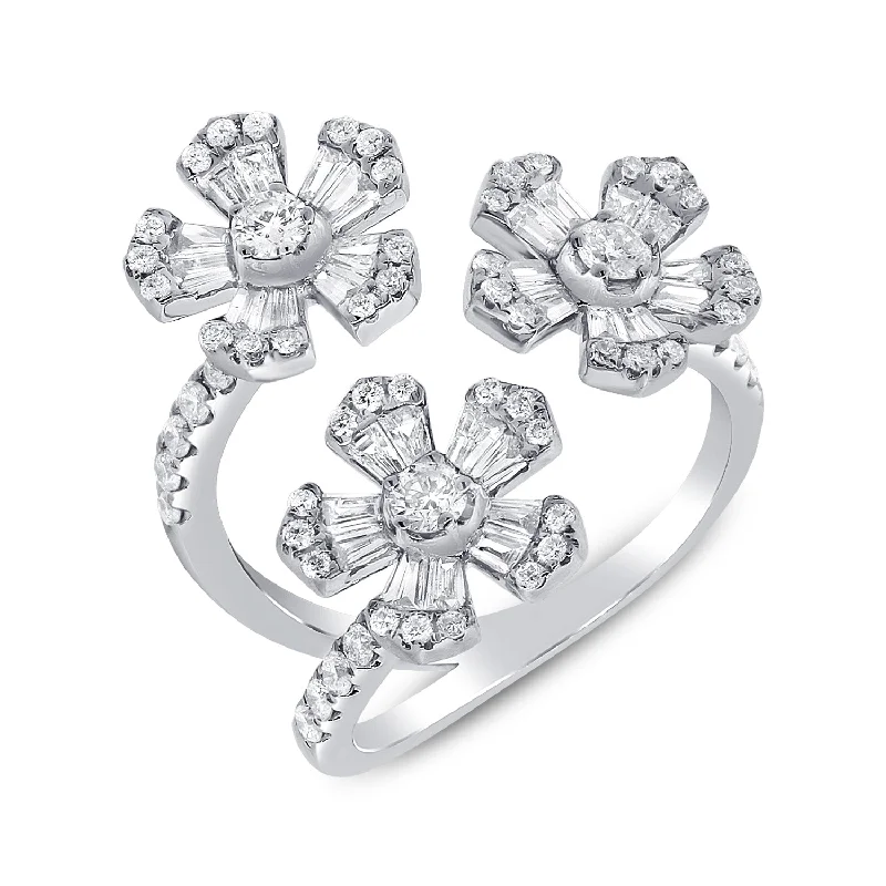 Anniversary Rings-14K White Gold Diamond Triple Flower Wrap Ring