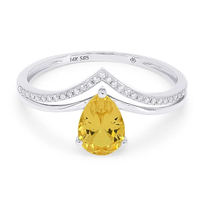 Minimalist Engagement Rings-WHITE GOLD FASHION RING WITH PEAR SHAPED CITRINE, .07 CT TW