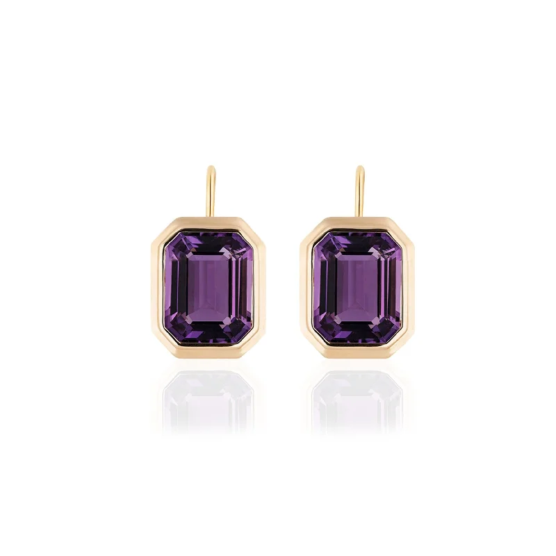 Luxurious Earrings-Emerald-Cut Bezel Set Earrings on Wire