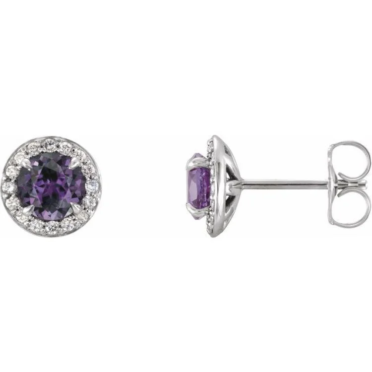 Diamond Dangle Stud Earrings-14K White 3.5 mm Lab-Grown Alexandrite & 1/8 CTW Natural Diamond Earrings