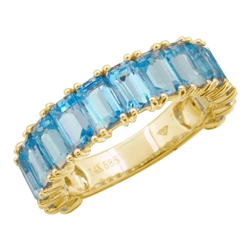 Statement Wedding Rings-14k Yellow Gold Blue Topaz Gemstone Ring (3/4 Setting)