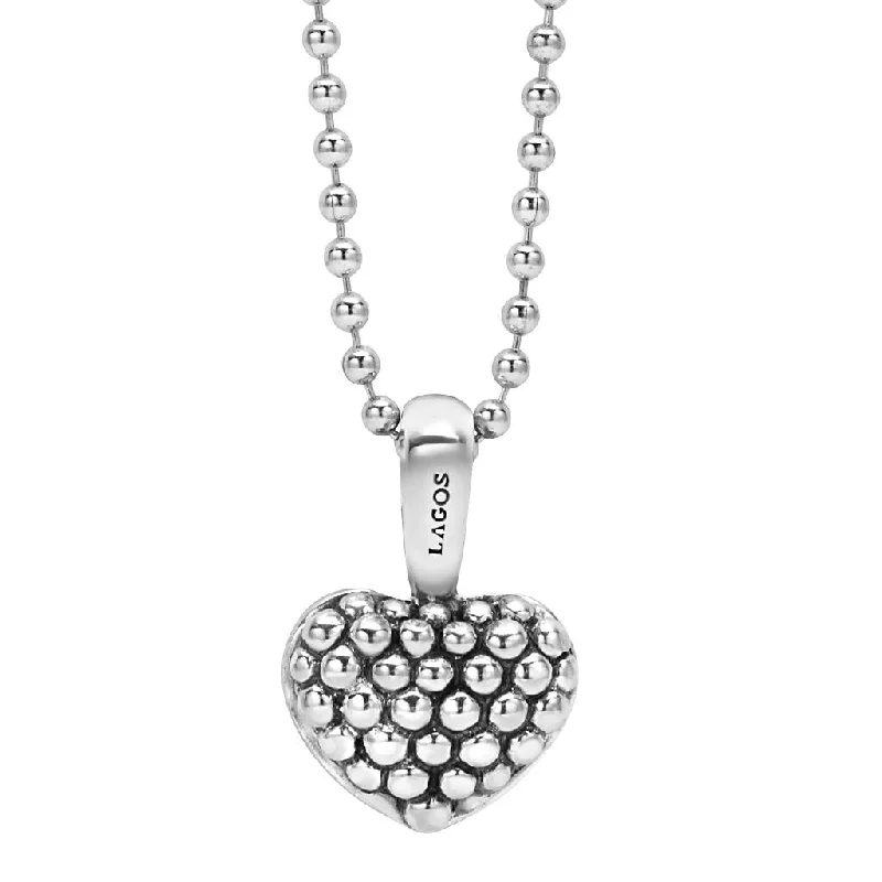 Custom Silver Necklaces-Caviar Beaded Heart Pendant Necklace