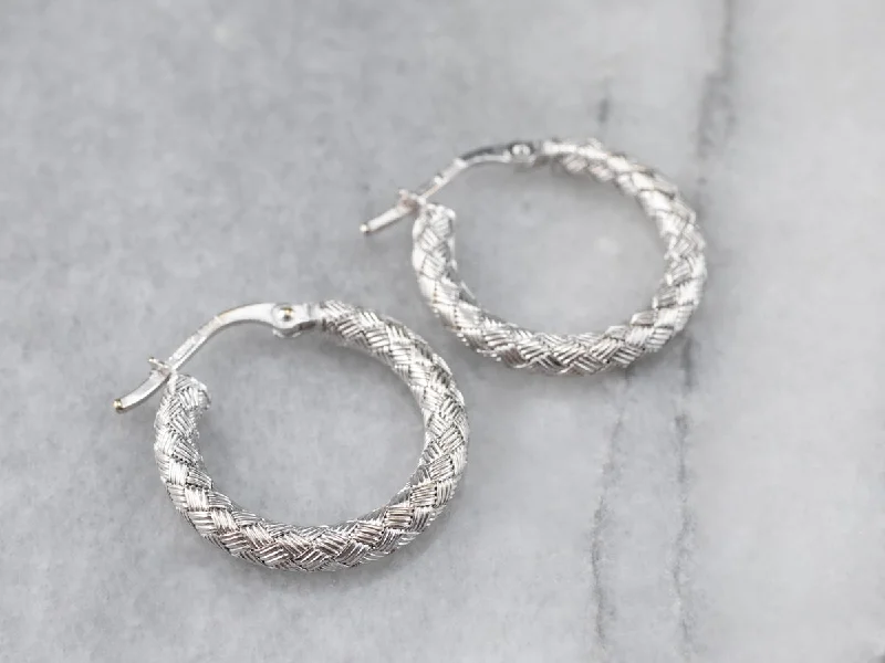 Abstract Stud Earrings-18K White Gold Woven Hoop Earrings