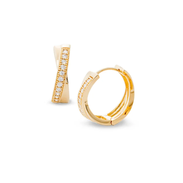 Acrylic Earrings-Gold Finish Sterling Silver Micropave Criss Cross Huggie Earrings with Simulated Diamonds