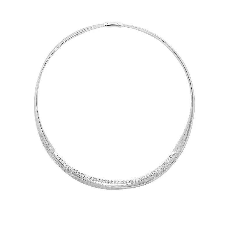 Artisanal Necklaces-18K White Gold and Diamond Three Strand Necklace