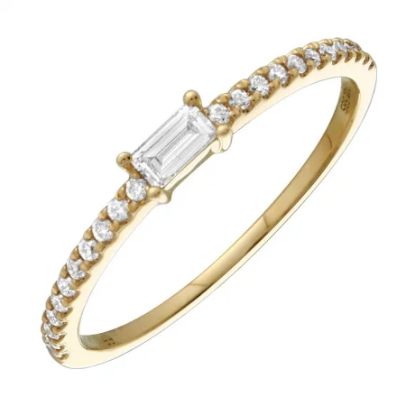 Birthstone Rings-14K Yellow Gold Baguette Diamond Stacking Ring