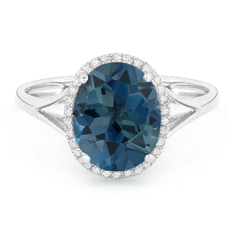 Vintage Engagement Band Rings-WHITE GOLD FASHION RING WITH OVAL CUT LONDON BLUE TOPAZ, .10 CT TW