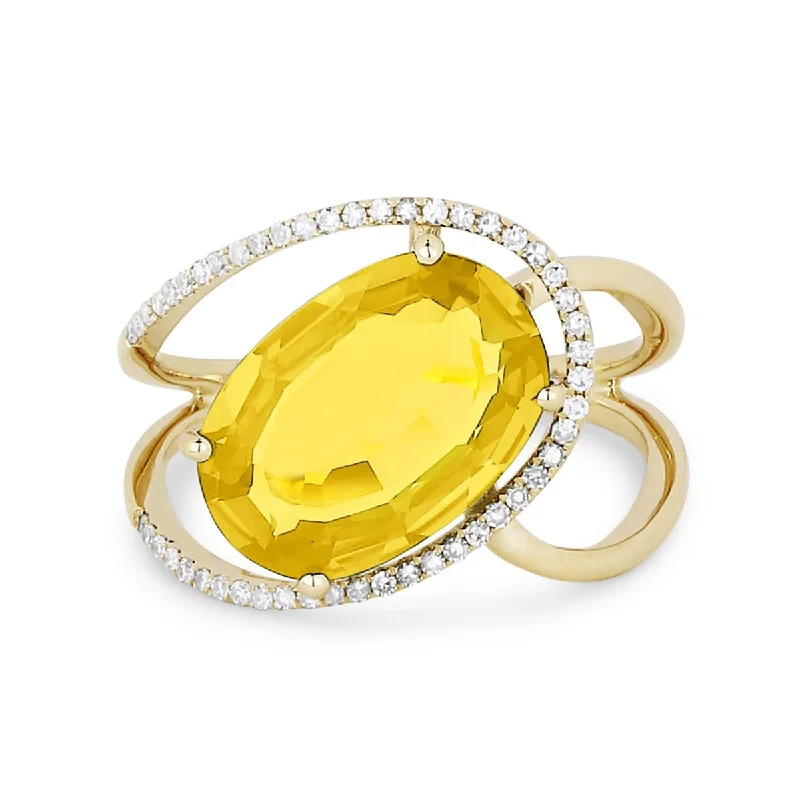 Simple Engagement Rings-YELLOW GOLD AND OVAL CUT CITRINE STATEMENT RING, .13 CT TW