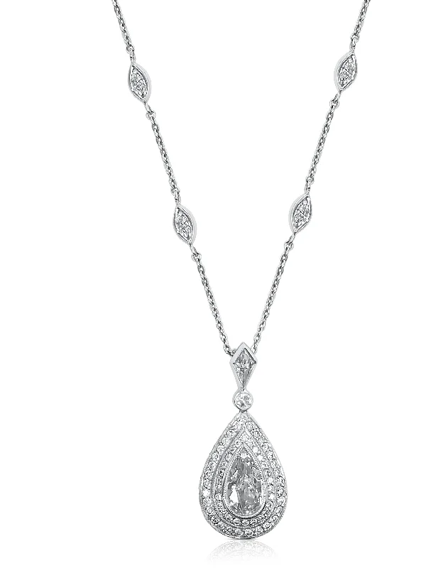 Butterfly Pendant Necklaces-1.36 Carat Pear Lab Grown Diamond and 1.57 Carat Halo Platinum Necklace