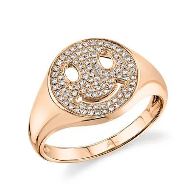 Customizable Rings-14K Rose Gold Pave Diamond Smiley Ring