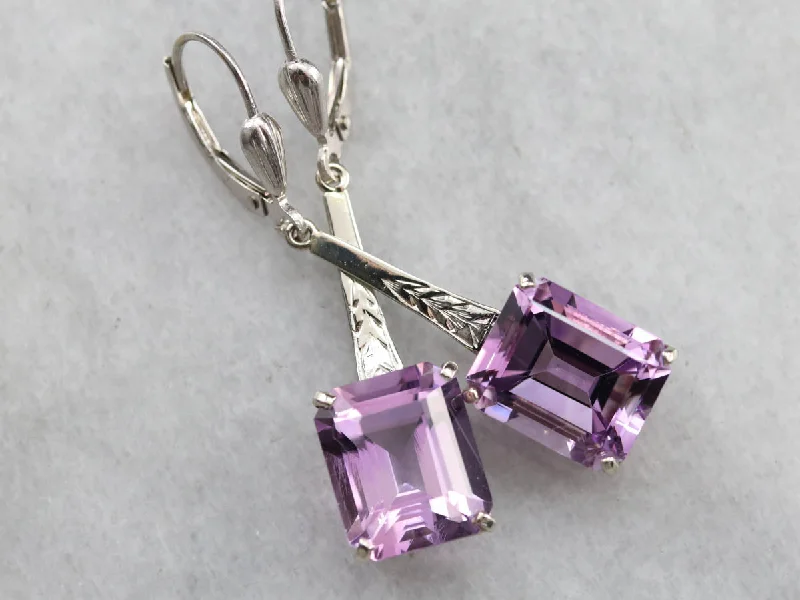 Ethereal Earrings-Engraved Amethyst Drop Earrings