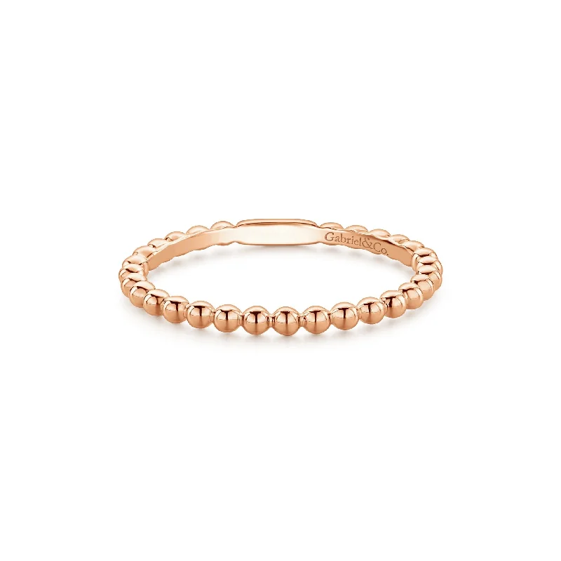 Custom Wedding Rings-14K Rose Gold Beaded Stackable Band