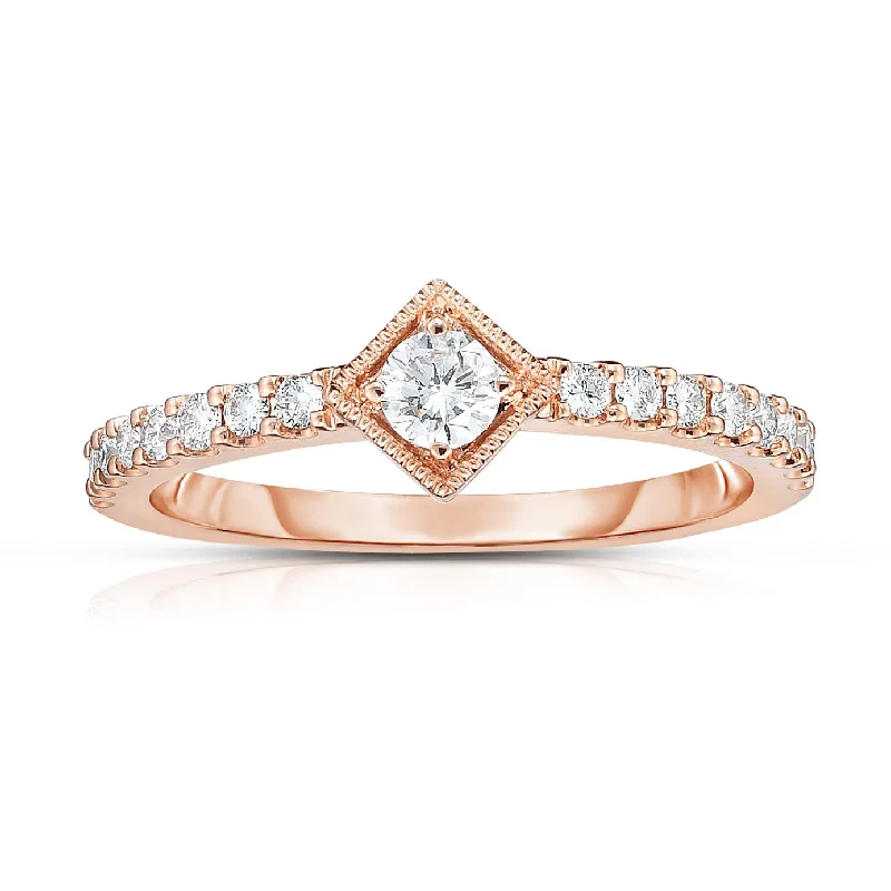 Wedding Ring Sets-14K Rose Gold Diamond Square Center Stackable Ring