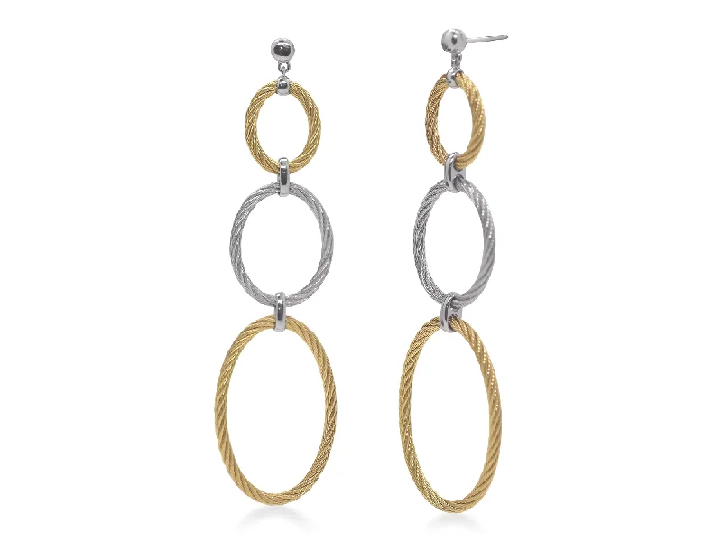 Luxury Drop Earrings-ALOR Grey & Yellow Cable Triple Drop Oval Earrings