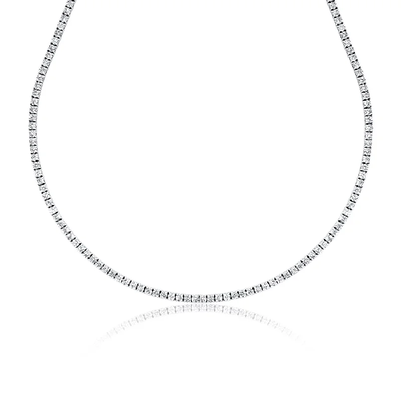 Long Silver Pendant Necklaces-7.61 Cttw Round Diamond Tennis Necklace set in 14K White Gold