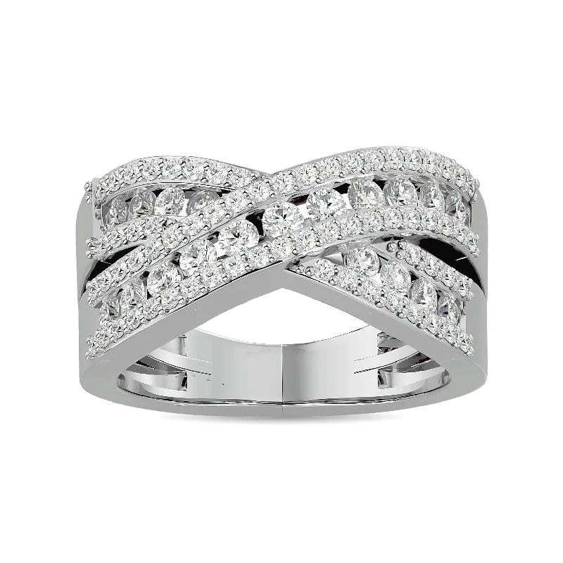 Silver Wedding Band Sets-Diamond 1 ct tw Crossover Fashion Ring in 14K White Gold