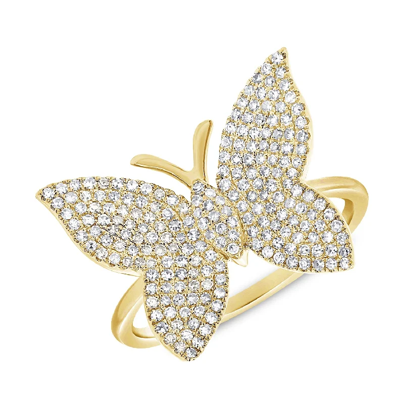 Stackable Wedding Rings-14k Yellow Diamond Large Butterfly Ring